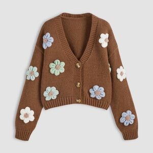 Cider Brown Floral Knit Sweater